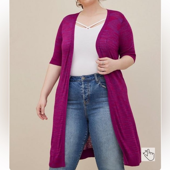 Torrid Space-Dye Duster V-Neck Button-Front Sweater - Picture 2 of 4